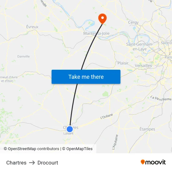 Chartres to Drocourt map
