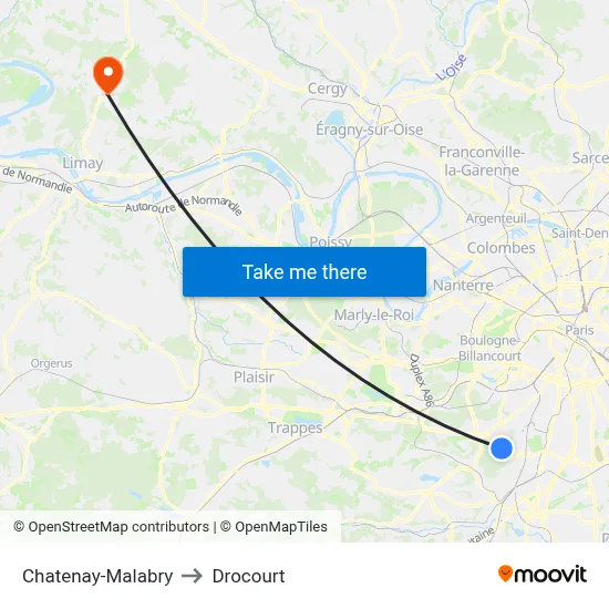 Chatenay-Malabry to Drocourt map