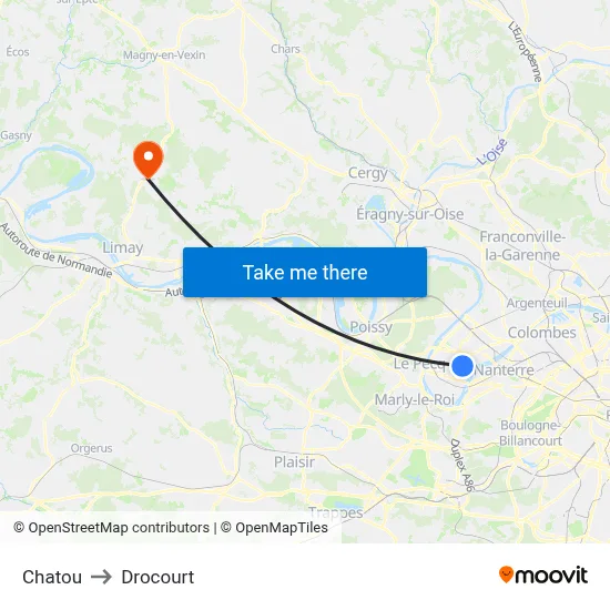 Chatou to Drocourt map