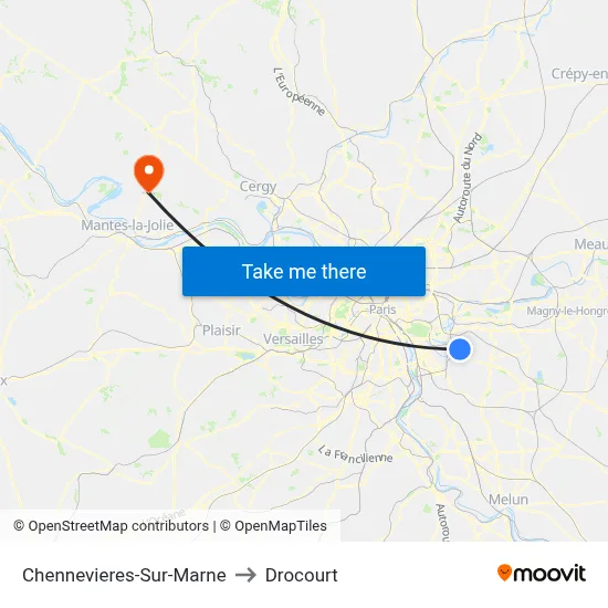 Chennevieres-Sur-Marne to Drocourt map
