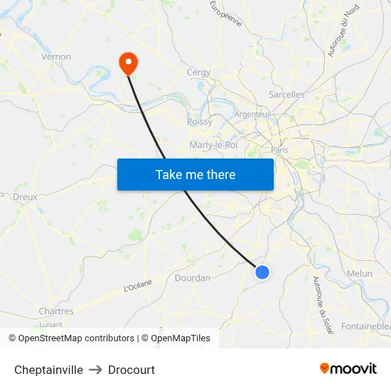 Cheptainville to Drocourt map
