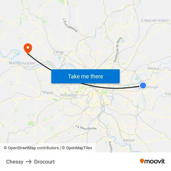 Chessy to Drocourt map