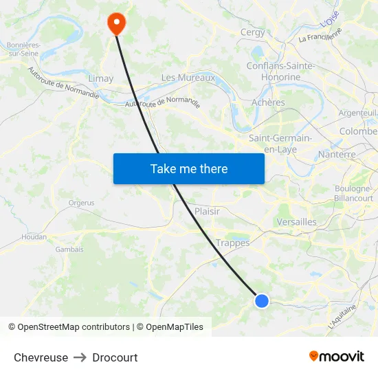 Chevreuse to Drocourt map