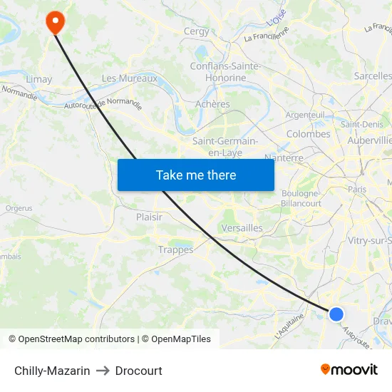 Chilly-Mazarin to Drocourt map
