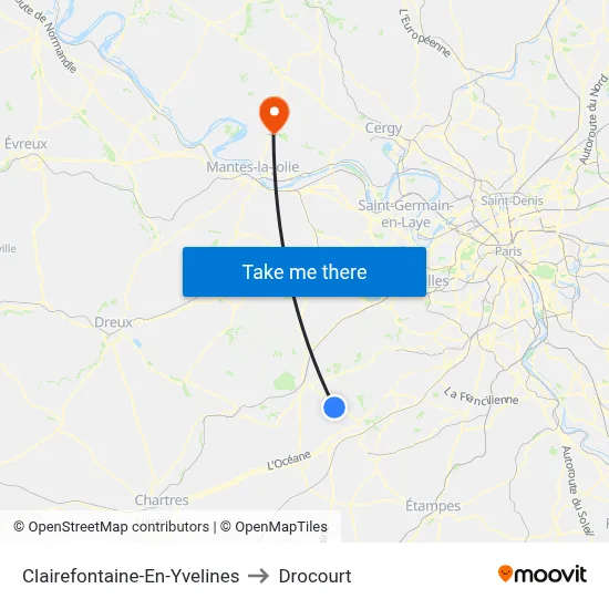 Clairefontaine-En-Yvelines to Drocourt map