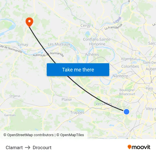Clamart to Drocourt map