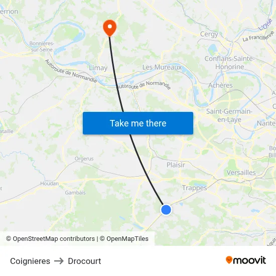 Coignieres to Drocourt map