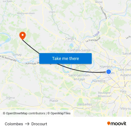 Colombes to Drocourt map
