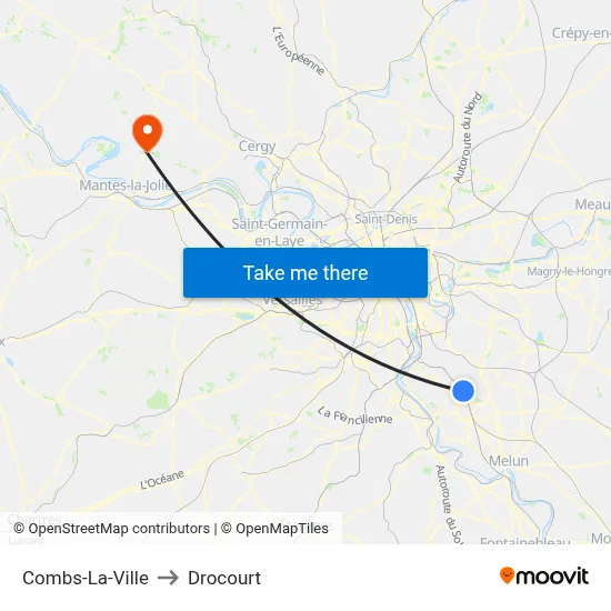 Combs-La-Ville to Drocourt map