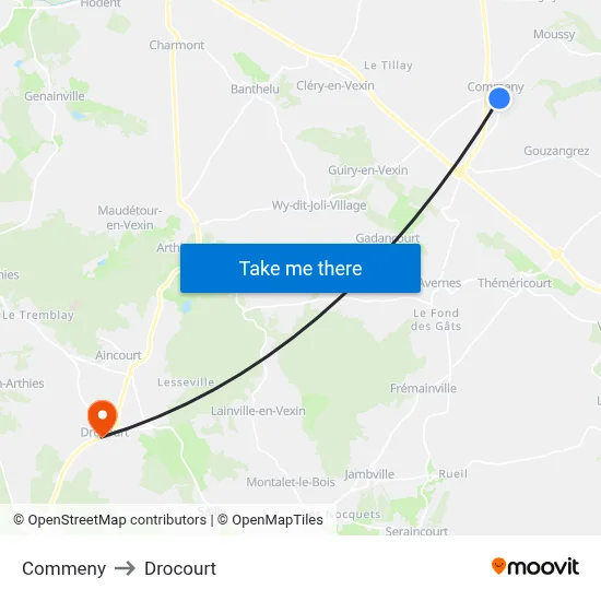 Commeny to Drocourt map