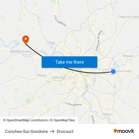 Conches-Sur-Gondoire to Drocourt map