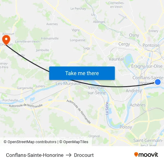 Conflans-Sainte-Honorine to Drocourt map
