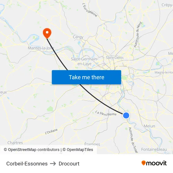 Corbeil-Essonnes to Drocourt map