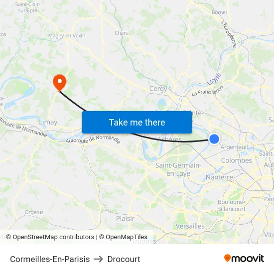Cormeilles-En-Parisis to Drocourt map