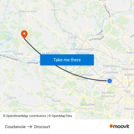Courbevoie to Drocourt map