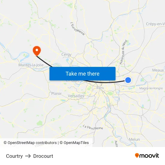 Courtry to Drocourt map