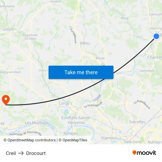 Creil to Drocourt map