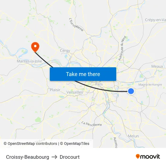Croissy-Beaubourg to Drocourt map