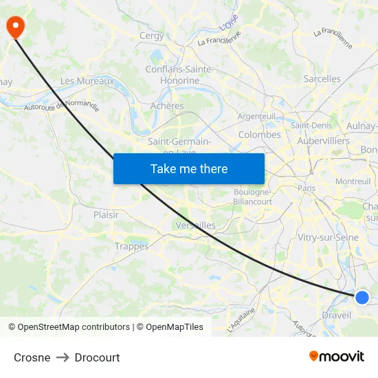 Crosne to Drocourt map