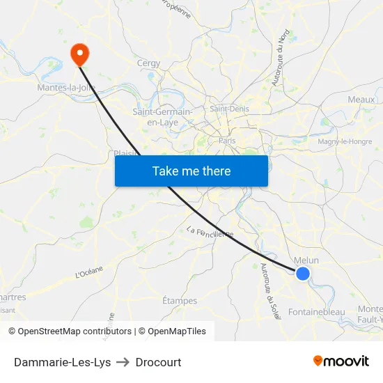 Dammarie-Les-Lys to Drocourt map