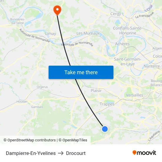 Dampierre-En-Yvelines to Drocourt map