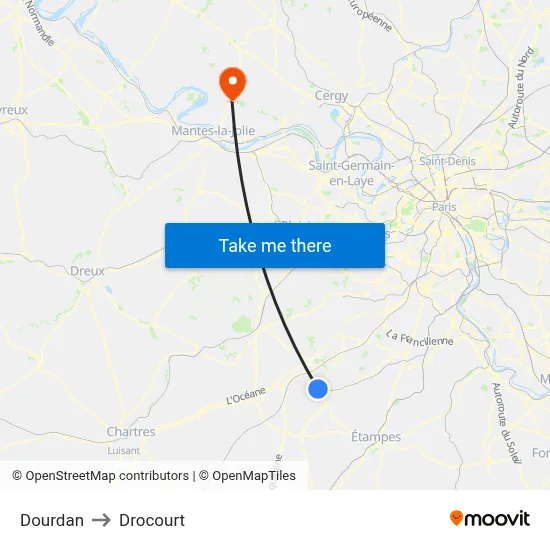 Dourdan to Drocourt map
