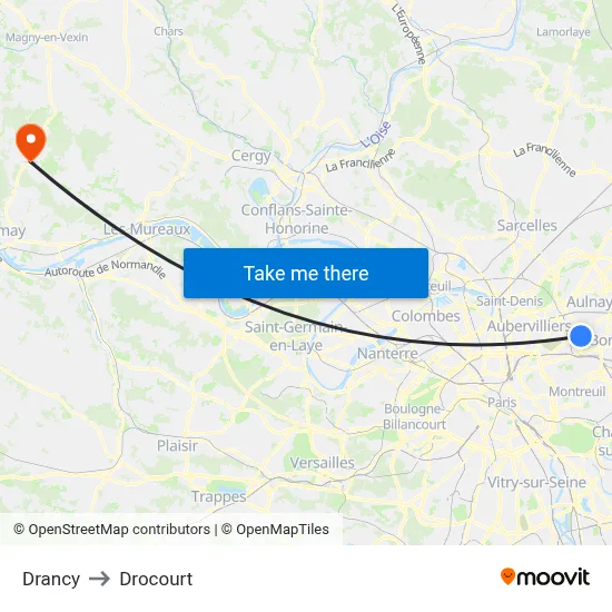 Drancy to Drocourt map