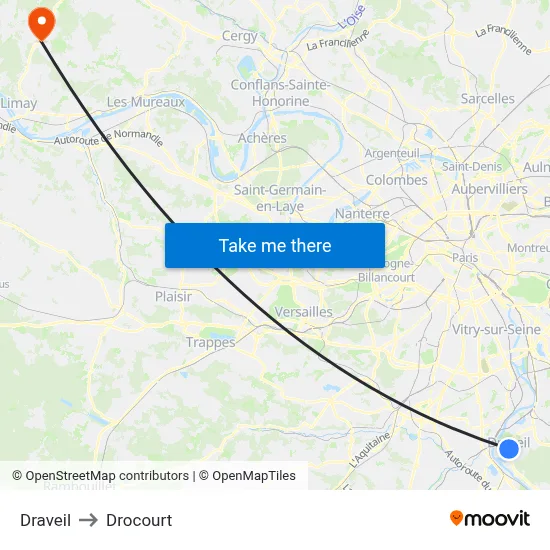 Draveil to Drocourt map