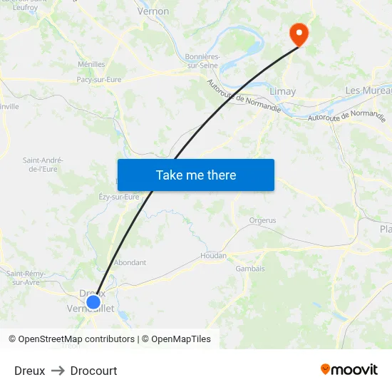 Dreux to Drocourt map