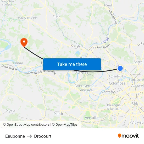 Eaubonne to Drocourt map