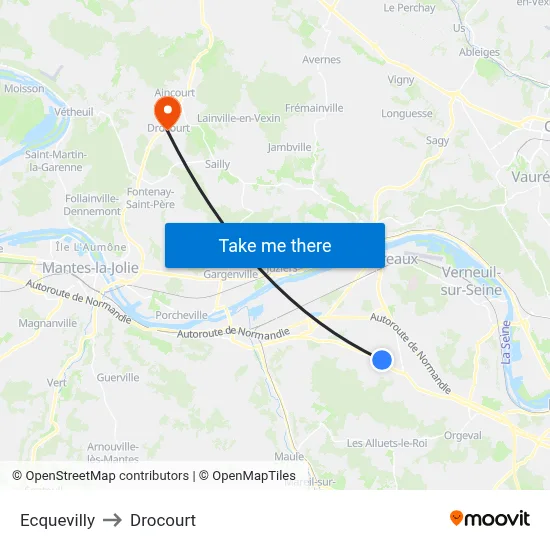 Ecquevilly to Drocourt map