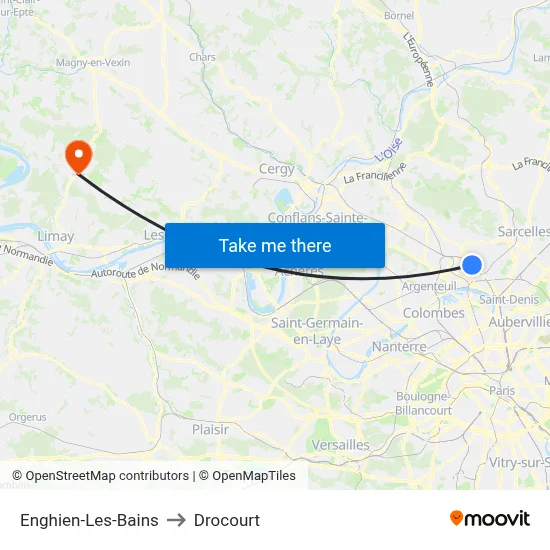 Enghien-Les-Bains to Drocourt map