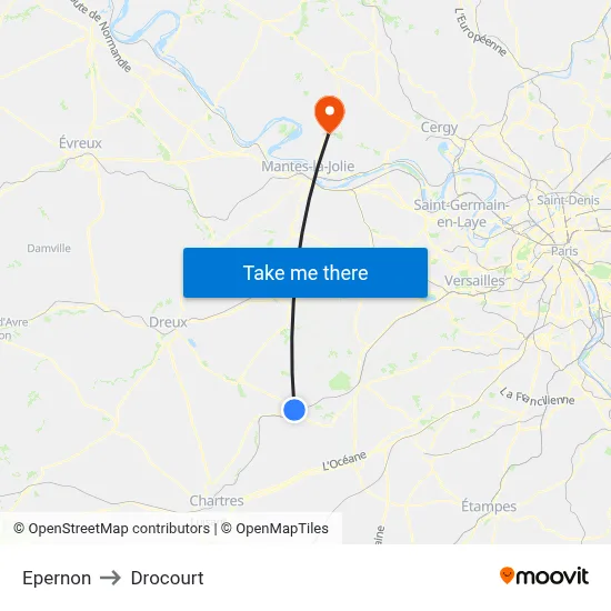 Epernon to Drocourt map