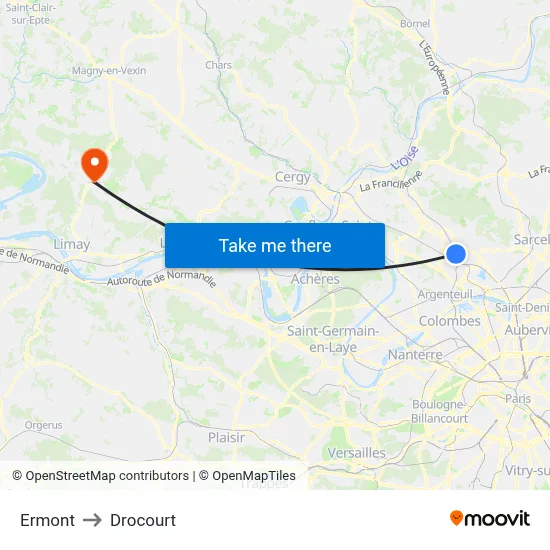 Ermont to Drocourt map