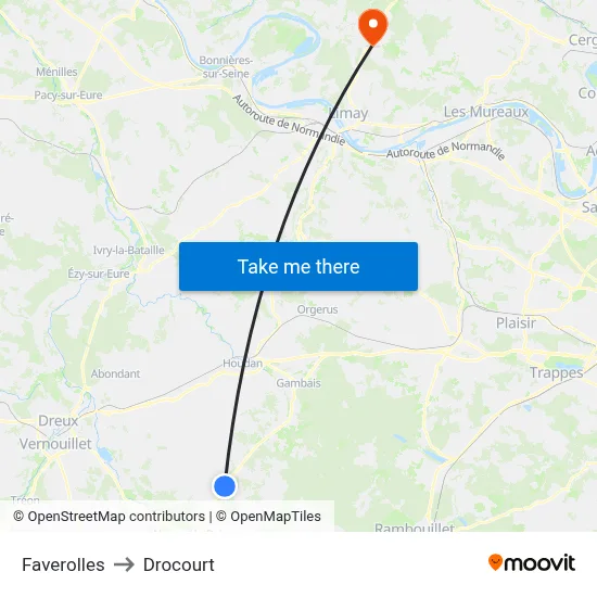 Faverolles to Drocourt map
