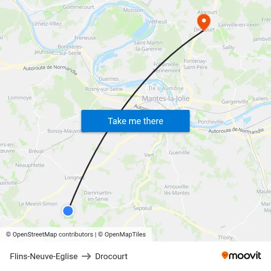 Flins-Neuve-Eglise to Drocourt map