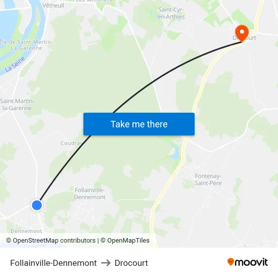Follainville-Dennemont to Drocourt map