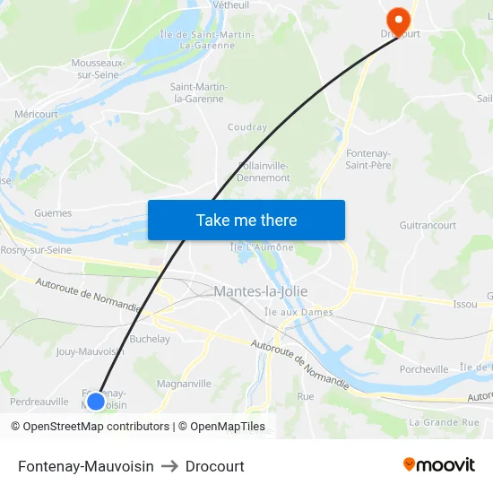 Fontenay-Mauvoisin to Drocourt map