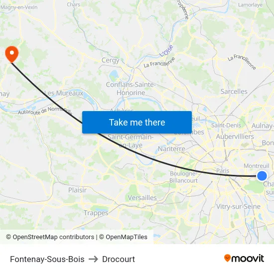 Fontenay-Sous-Bois to Drocourt map