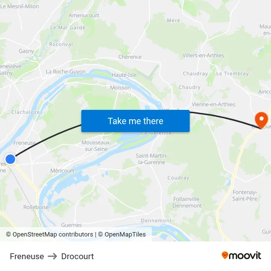 Freneuse to Drocourt map