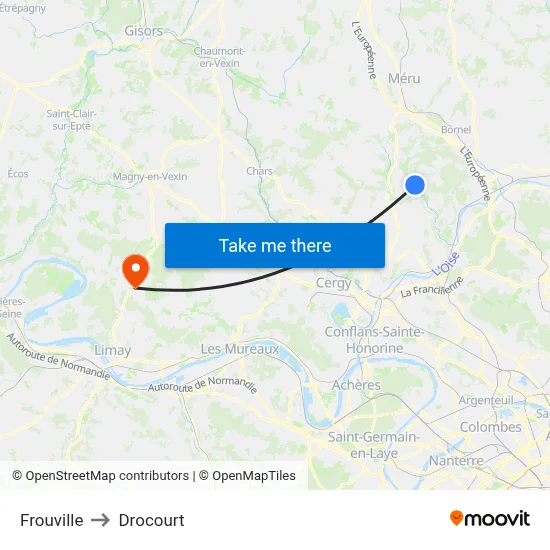 Frouville to Drocourt map