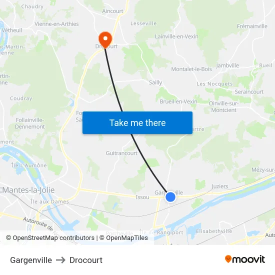 Gargenville to Drocourt map