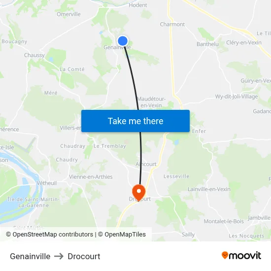 Genainville to Drocourt map