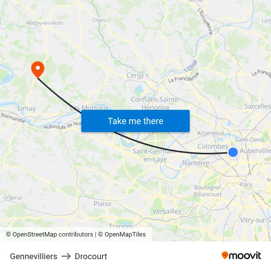 Gennevilliers to Drocourt map
