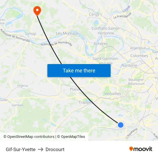 Gif-Sur-Yvette to Drocourt map