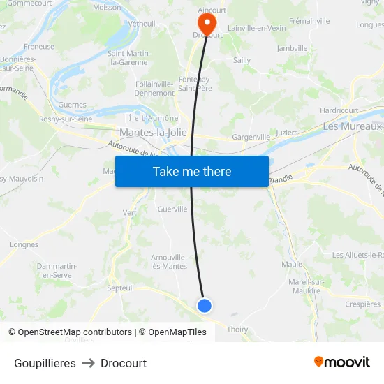 Goupillieres to Drocourt map
