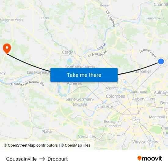 Goussainville to Drocourt map