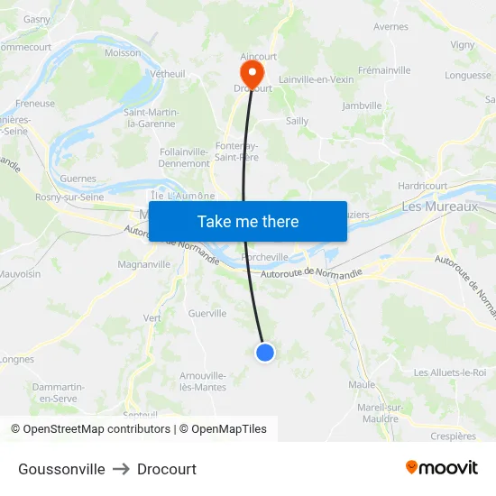 Goussonville to Drocourt map