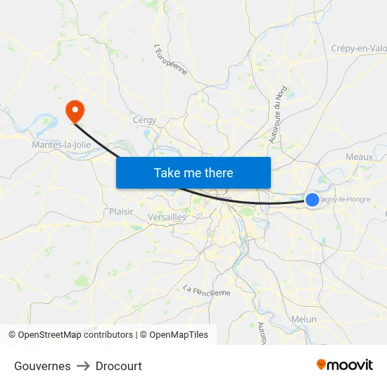 Gouvernes to Drocourt map