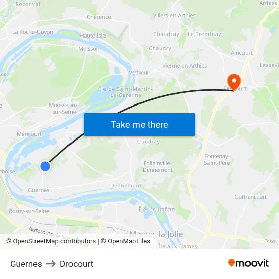 Guernes to Drocourt map